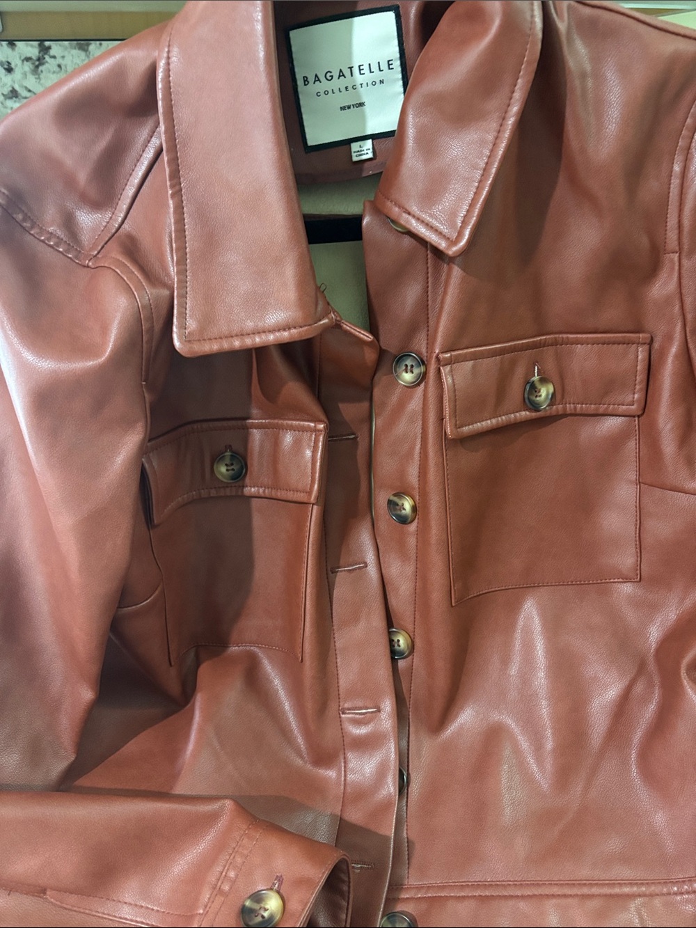 Bagatelle Collection New York Women's Faux Leather Jacket - Rust Brown